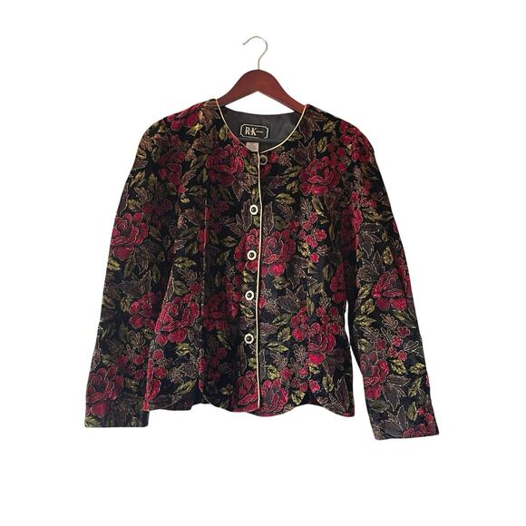 Vintage 80s/90s velour rose goth dark floral button up jacket size large - Picture 1 of 8